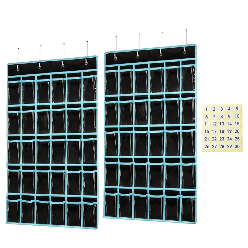 KEEPJOY Classroom Pocket Chart Organizer,Cell Phones Calculator Holder for Classroom with 30 Clear Pockets and Number Sticker Size 33.5x 24.5 Inch (2pack-black) - Image 1